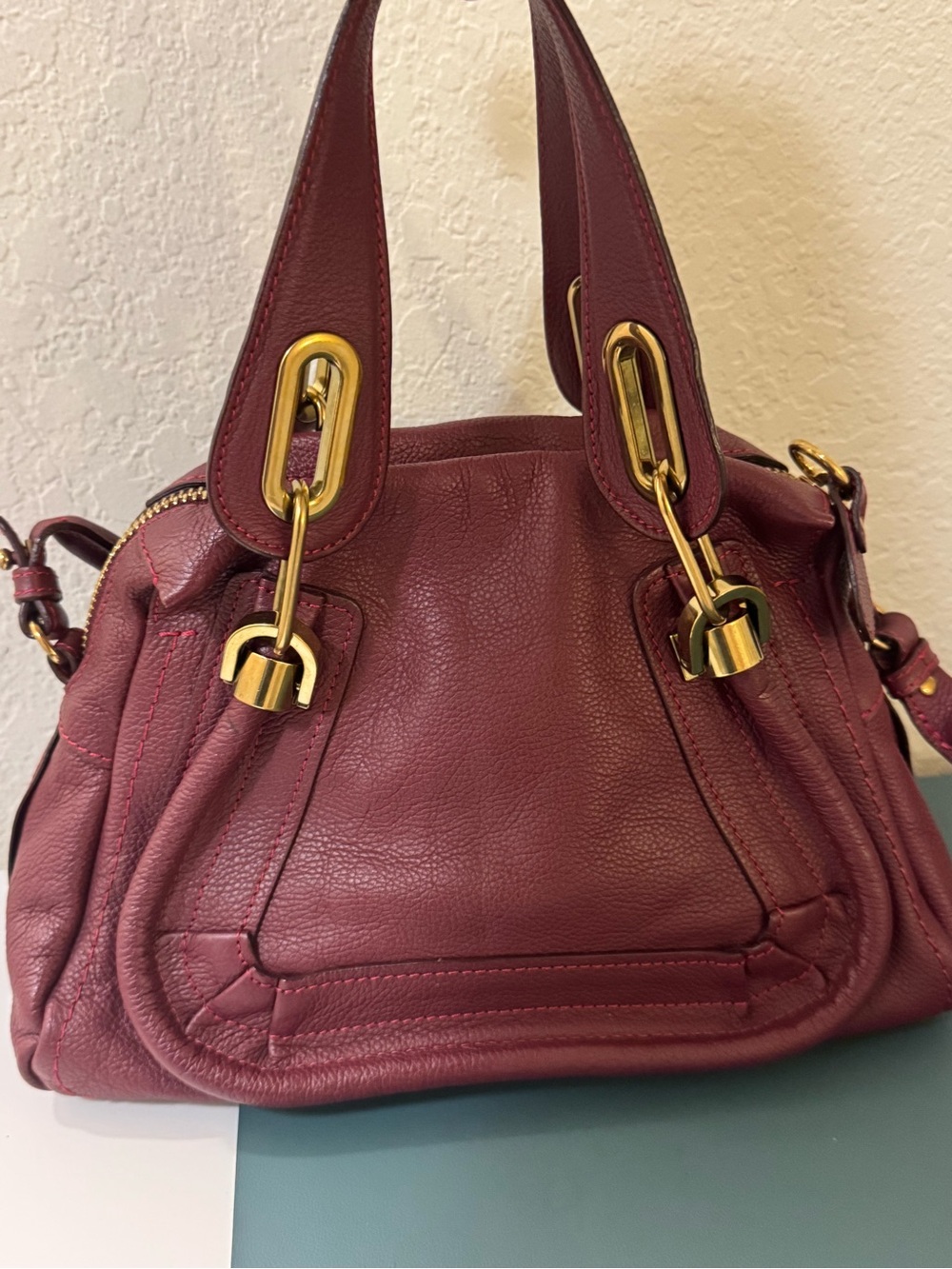 Chloé Paraty Small Burgundy Leather Satchel Crossbody Bag